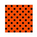 Polka Dots - Black on Tangelo Orange Small Satin Scarf  (Square)
