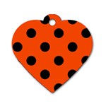 Polka Dots - Black on Tangelo Orange Dog Tag Heart (One Side)