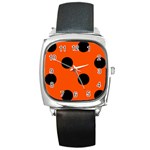 Polka Dots - Black on Tangelo Orange Square Metal Watch