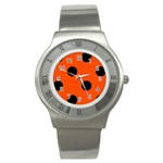 Polka Dots - Black on Tangelo Orange Stainless Steel Watch