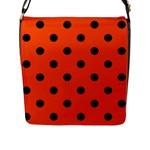 Polka Dots - Black on Tangelo Orange Flap Closure Messenger Bag (L)