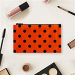 Polka Dots - Black on Tangelo Orange Cosmetic Bag (S)