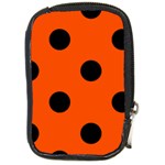 Polka Dots - Black on Tangelo Orange Compact Camera Leather Case