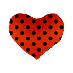 Polka Dots - Black on Tangelo Orange Standard 16  Premium Flano Heart Shape Cushion