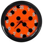 Polka Dots - Black on Tangelo Orange Wall Clock (Black)