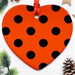 Polka Dots - Black on Tangelo Orange Heart Ornament (Two Sides)