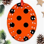 Polka Dots - Black on Tangelo Orange Oval Filigree Ornament (Two Sides)