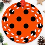 Polka Dots - Black on Tangelo Orange Round Filigree Ornament (Two Sides)