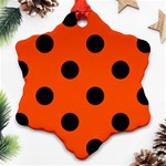 Polka Dots - Black on Tangelo Orange Snowflake Ornament (Two Sides)
