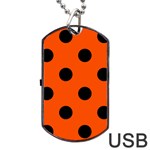 Polka Dots - Black on Tangelo Orange Dog Tag USB Flash (One Side)
