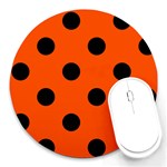 Polka Dots - Black on Tangelo Orange Round Mousepad