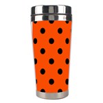 Polka Dots - Black on Tangelo Orange Stainless Steel Travel Tumbler