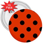 Polka Dots - Black on Tangelo Orange 3  Button (10 pack)