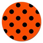 Polka Dots - Black on Tangelo Orange Magnet 5  (Round)