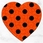 Polka Dots - Black on Tangelo Orange Jigsaw Puzzle (Heart)