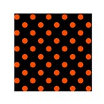 Polka Dots - Tangelo Orange on Black Small Satin Scarf  (Square)