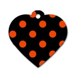 Polka Dots - Tangelo Orange on Black Dog Tag Heart (One Side)