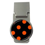 Polka Dots - Tangelo Orange on Black Money Clip (Round)