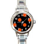 Polka Dots - Tangelo Orange on Black Round Italian Charm Watch