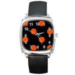 Polka Dots - Tangelo Orange on Black Square Metal Watch