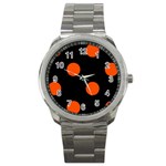 Polka Dots - Tangelo Orange on Black Sport Metal Watch
