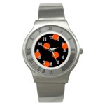 Polka Dots - Tangelo Orange on Black Stainless Steel Watch