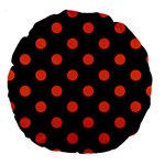Polka Dots - Tangelo Orange on Black Large 18  Premium Round Cushion