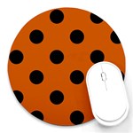 Polka Dots - Black on Burnt Orange Round Mousepad