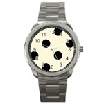 Polka Dots - Black on Cornsilk Yellow Sport Metal Watch