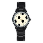 Polka Dots - Black on Cornsilk Yellow Stainless Steel Round Watch