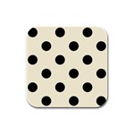 Polka Dots - Black on Cornsilk Yellow Rubber Square Coaster (4 pack)
