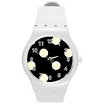 Polka Dots - Cornsilk Yellow on Black Round Plastic Sport Watch (M)