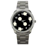 Polka Dots - Cornsilk Yellow on Black Sport Metal Watch