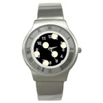 Polka Dots - Cornsilk Yellow on Black Stainless Steel Watch