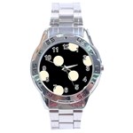 Polka Dots - Cornsilk Yellow on Black Stainless Steel Analogue Watch
