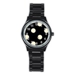 Polka Dots - Cornsilk Yellow on Black Stainless Steel Round Watch