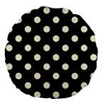 Polka Dots - Cornsilk Yellow on Black Large 18  Premium Flano Round Cushion