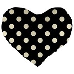 Polka Dots - Cornsilk Yellow on Black Large 19  Premium Flano Heart Shape Cushion