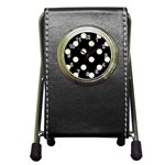 Polka Dots - Cornsilk Yellow on Black Pen Holder Desk Clock