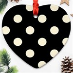 Polka Dots - Cornsilk Yellow on Black Ornament (Heart)