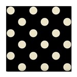 Polka Dots - Cornsilk Yellow on Black Tile Coaster