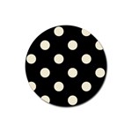 Polka Dots - Cornsilk Yellow on Black Rubber Coaster (Round)