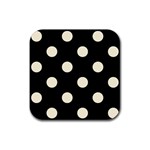 Polka Dots - Cornsilk Yellow on Black Rubber Coaster (Square)