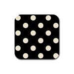 Polka Dots - Cornsilk Yellow on Black Rubber Square Coaster (4 pack)