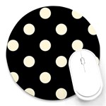 Polka Dots - Cornsilk Yellow on Black Round Mousepad