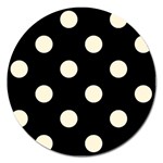 Polka Dots - Cornsilk Yellow on Black Magnet 5  (Round)