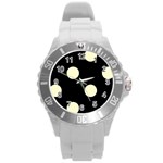 Polka Dots - Cream Yellow on Black Round Plastic Sport Watch (L)