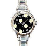 Polka Dots - Cream Yellow on Black Round Italian Charm Watch