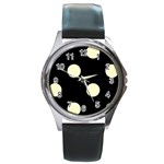 Polka Dots - Cream Yellow on Black Round Metal Watch