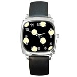 Polka Dots - Cream Yellow on Black Square Metal Watch
